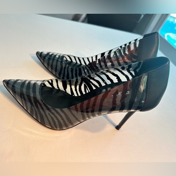DKNY Zebra Heels - Black & Clear Size 8.5/9 Lightly Used Mob Wife Office Siren - Picture 7 of 11
